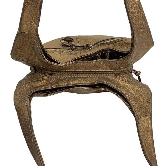 TIGNANELLO Metallic Bronze Leather Hobo Bucket Shoulder Bag + Keychain, Wallet - Picture 6 of 14